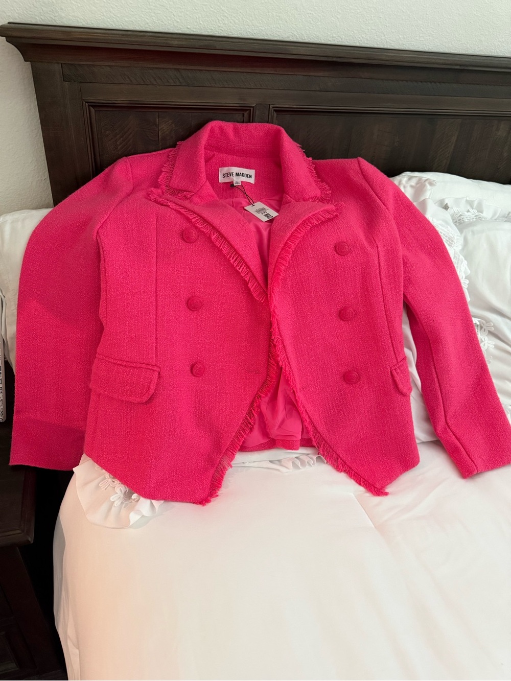 Steve Madden Hot Pink Double-Breasted Fringe Blazer